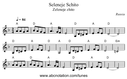 Seleneje Schito - staff notation