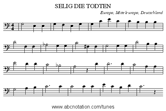 SELIG DIE TODTEN - staff notation