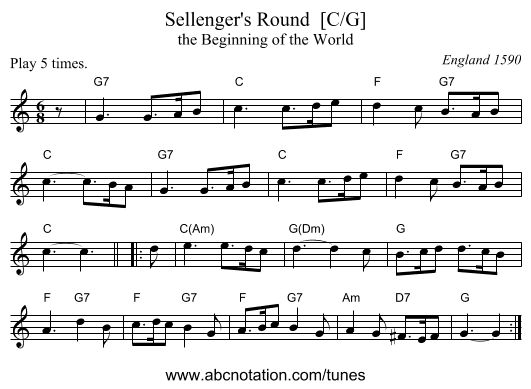 Sellenger's Round  [C/G] - staff notation