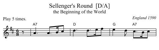 Sellenger's Round  [D/A] - staff notation