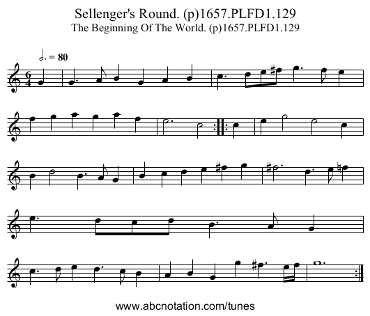 Sellenger's Round. (p)1657.PLFD1.129 - staff notation