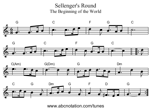 Sellenger's Round - staff notation