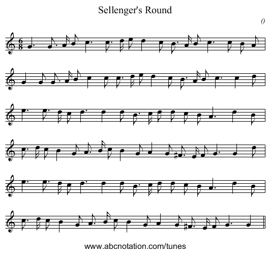 Sellenger's Round - staff notation