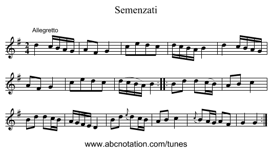 Semenzati - staff notation