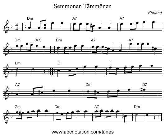 Semmonen T&auml;mm&ouml;nen - staff notation
