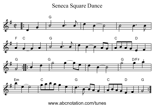 Seneca Square Dance - staff notation