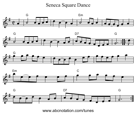 Seneca Square Dance - staff notation