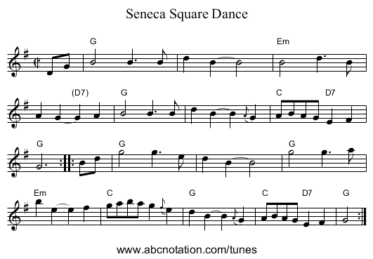 Seneca Square Dance - staff notation