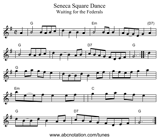 Seneca Square Dance - staff notation