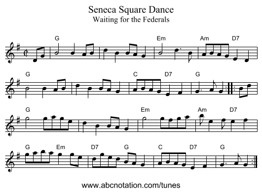 Seneca Square Dance - staff notation