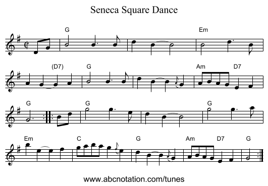Seneca Square Dance - staff notation