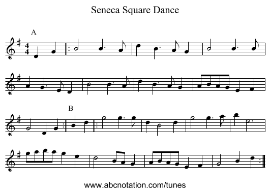 Seneca Square Dance - staff notation