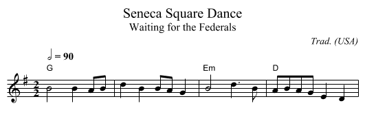 Seneca Square Dance - staff notation