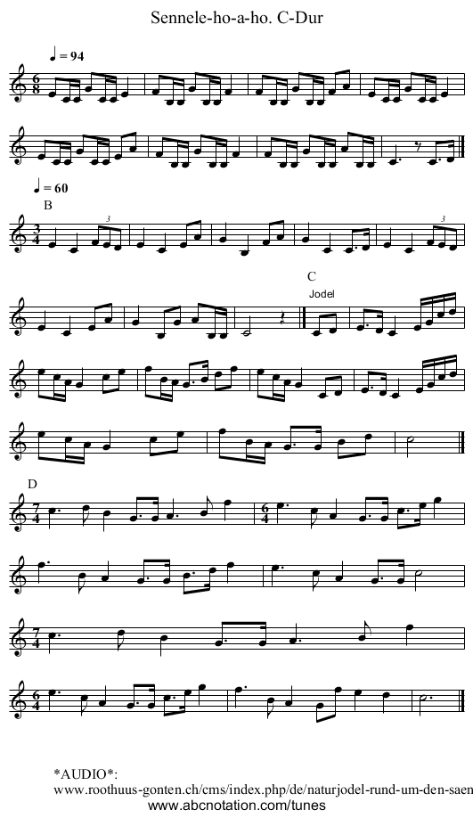 Sennele-ho-a-ho. C-Dur - staff notation