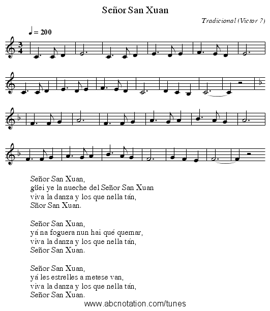 Señor San Xuan - staff notation