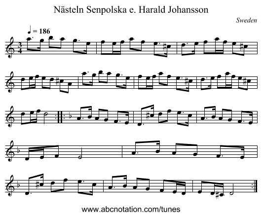 Senpolska e. Harald Johansson, Nästeln - staff notation