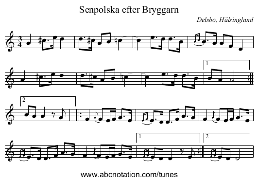Senpolska efter Bryggarn - staff notation