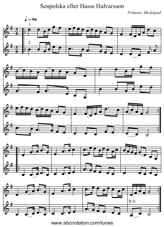 Senpolska efter Hasse Halvarsson - staff notation