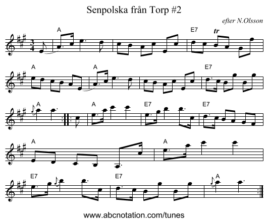 Senpolska fr&aring;n Torp #2 - staff notation