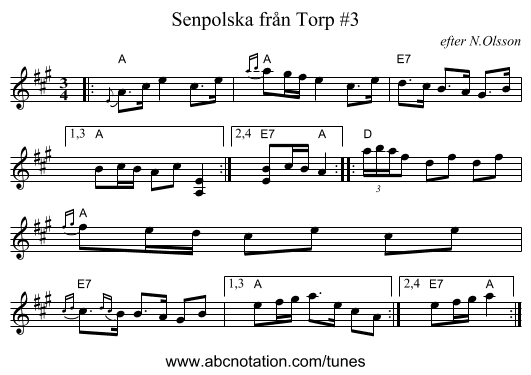 Senpolska fr&aring;n Torp #3 - staff notation