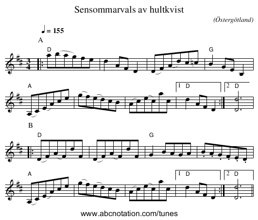 Sensommarvals av hultkvist - staff notation