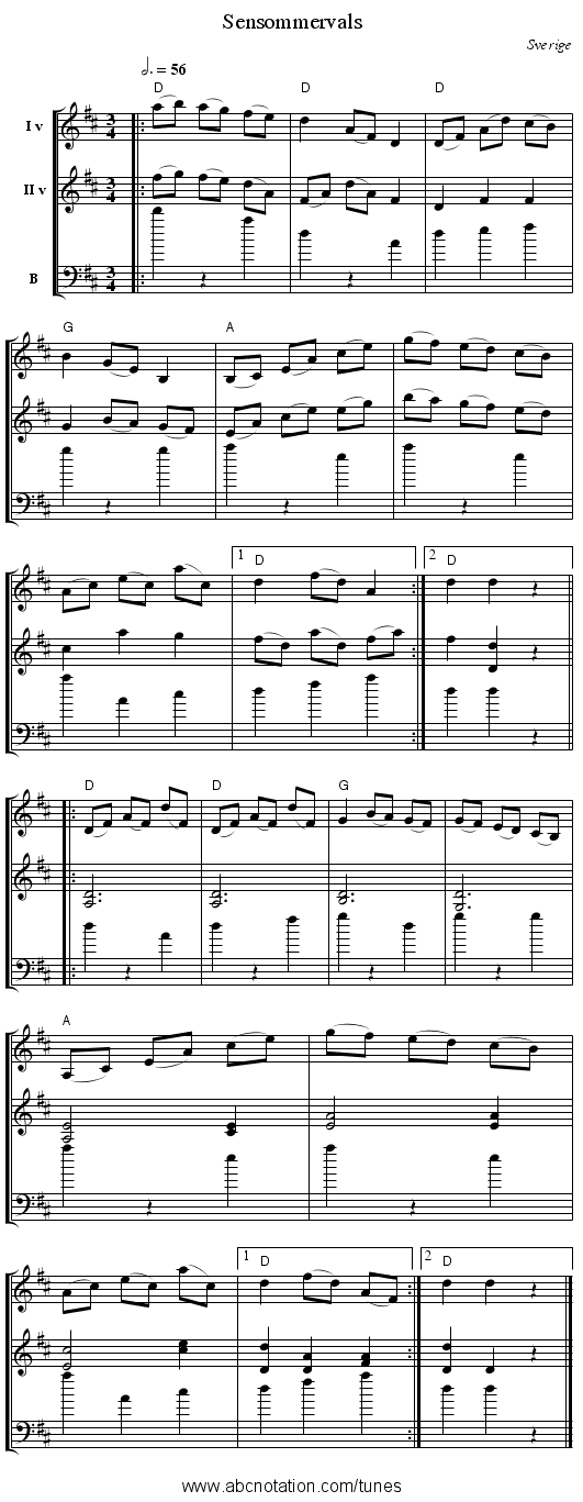 Sensommervals - staff notation