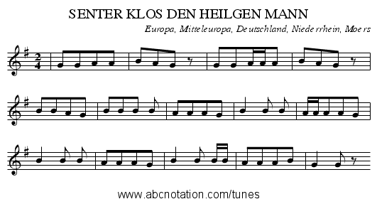 SENTER KLOS DEN HEILGEN MANN - staff notation