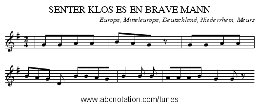 SENTER KLOS ES EN BRAVE MANN - staff notation