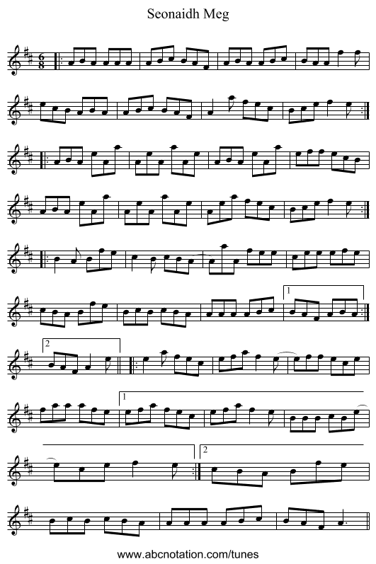 Seonaidh Meg - staff notation