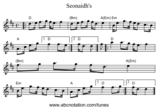 Seonaidh's - staff notation