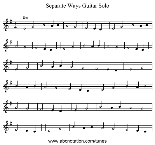 Separate Ways Guitar Solo - staff notation
