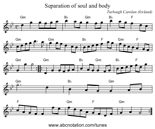 Separation of soul and body - staff notation