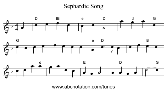 Sephardic Song - staff notation