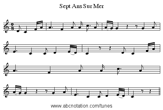 Sept Ans Sur Mer - staff notation