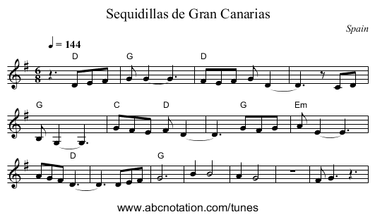 Sequidillas de Gran Canarias - staff notation
