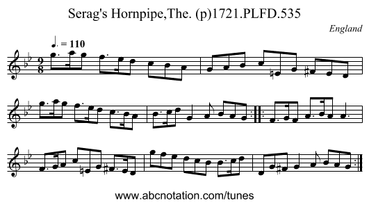 Serag's Hornpipe,The. (p)1721.PLFD.535 - staff notation