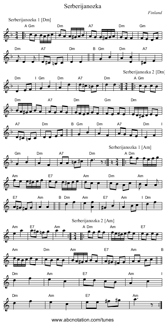 Serberijanozka - staff notation