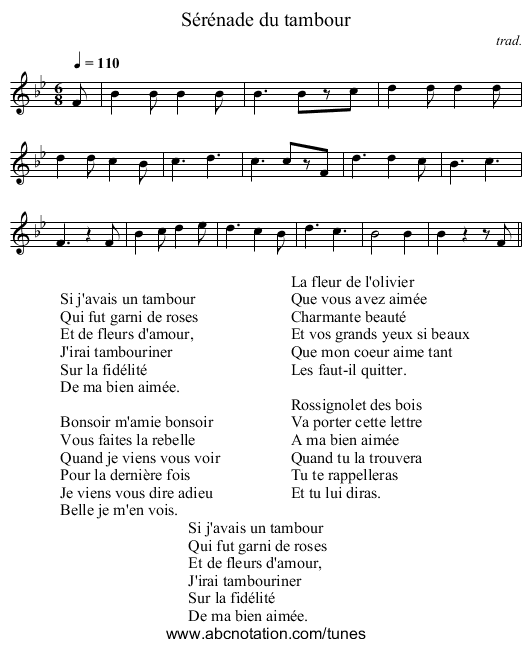 Sérénade du tambour - staff notation