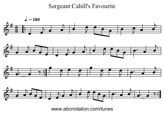 Sergeant Cahill's Favourite - staff notation