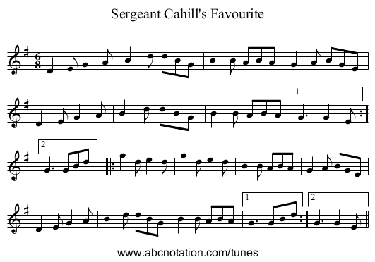 Sergeant Cahill's Favourite - staff notation