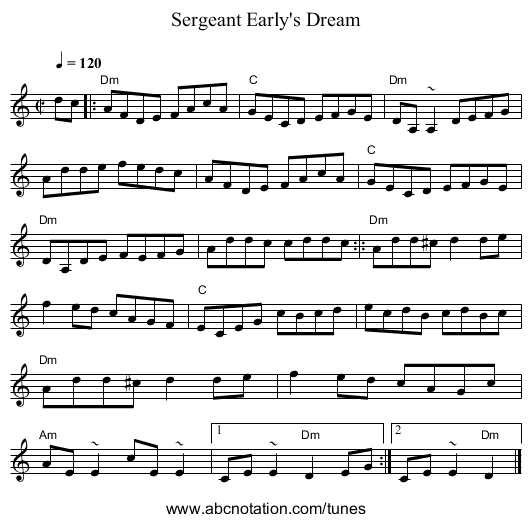 Sergeant Early's Dream - staff notation