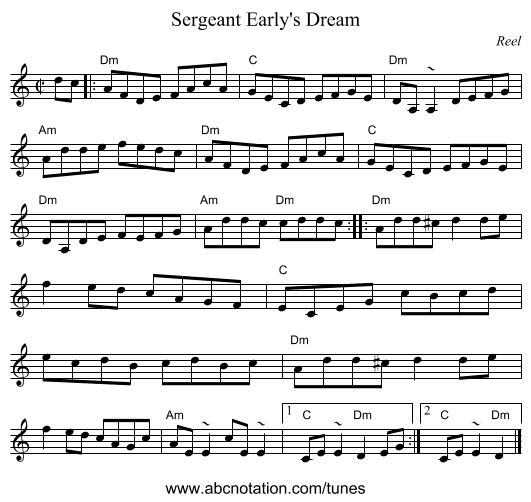 Sergeant Early's Dream - staff notation