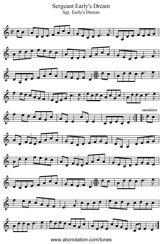 Sergeant Early's Dream - staff notation