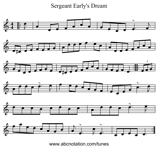 Sergeant Early's Dream - staff notation