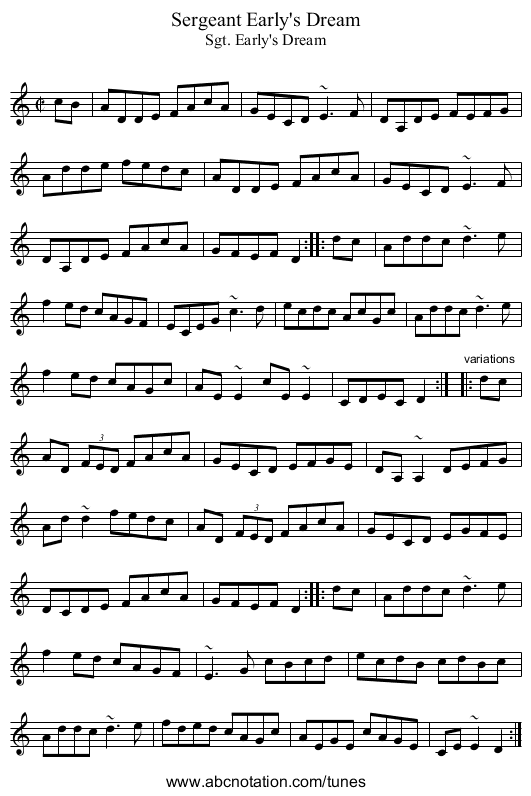 Sergeant Early's Dream - staff notation