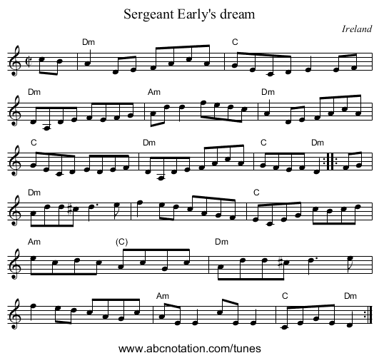 Sergeant Early's dream - staff notation