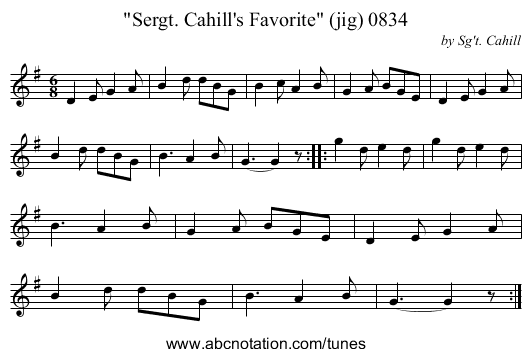 Sergt. Cahill's Favorite (jig) 0834 - staff notation