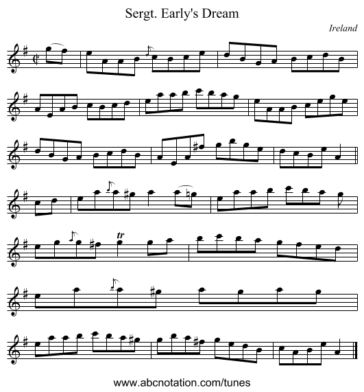 Sergt. Early's Dream - staff notation