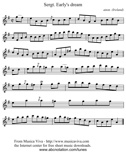 Sergt. Early's dream - staff notation