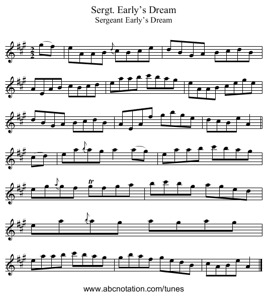 Sergt. Early’s Dream - staff notation
